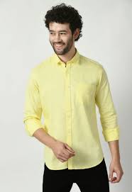 Men's Pastel Yellow Solid Casual Shirt | Premium Cotton Linen Blend | Regular Fit | Full Sleeve