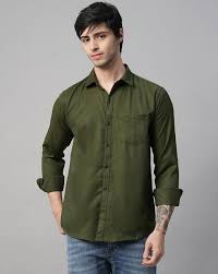 Men's Olive Green Solid Casual Shirt | Premium Cotton Linen Blend | Regular Fit | Full Sleeve