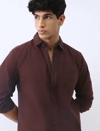 Men's Burgundy Solid Casual Shirt | Premium Cotton Blend | Slim Fit | Full Sleeve