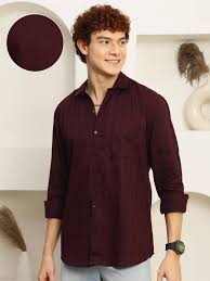 Men's Burgundy Solid Casual Shirt | Premium Cotton Blend | Slim Fit | Full Sleeve