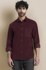 Men's Burgundy Solid Casual Shirt | Premium Cotton Blend | Slim Fit | Full Sleeve
