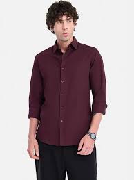 Men's Wine Maroon Solid Casual Shirt | Premium Cotton Blend | Slim Fit | Full Sleeve
