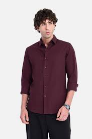 Men's Wine Maroon Solid Casual Shirt | Premium Cotton Blend | Slim Fit | Full Sleeve