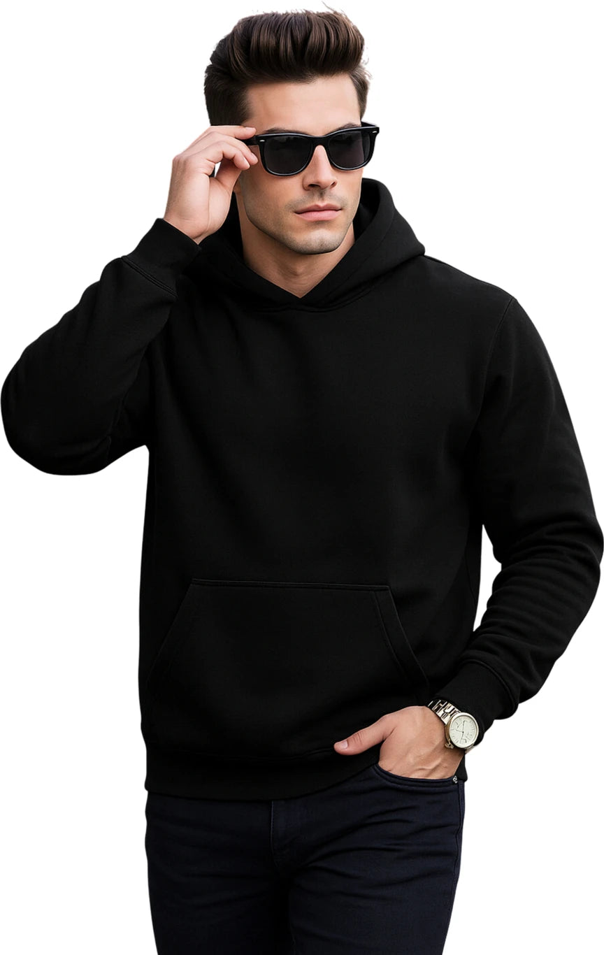 Men Full Sleeve Solid Hooded Sweatshirt