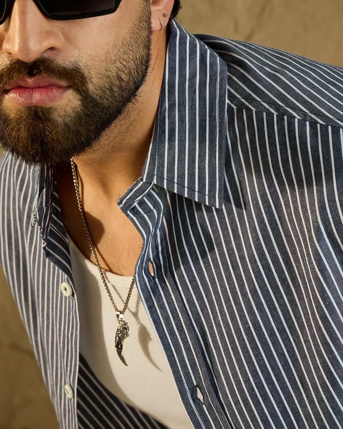 Men’s Blue & White Striped Oversized Casual Shirt