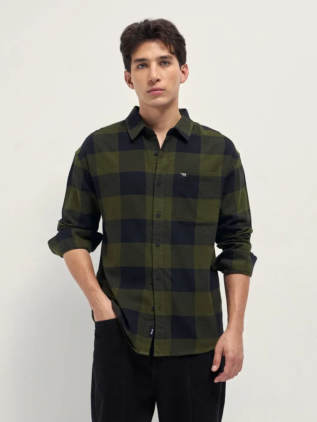 Men's Premium Olive Green Buffalo Check Shirt | Full Sleeve Casual Cotton Shirt