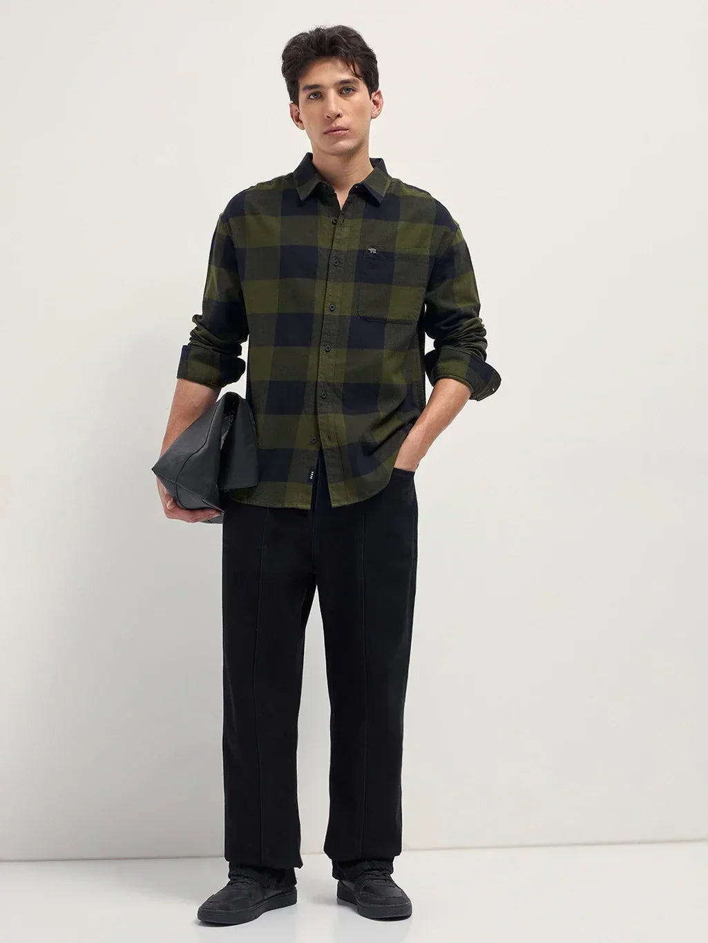 Men's Premium Olive Green Buffalo Check Shirt | Full Sleeve Casual Cotton Shirt