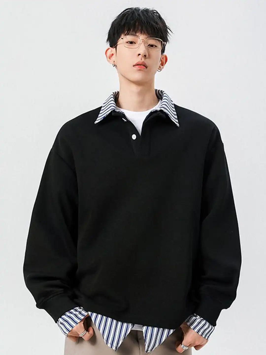 Men polo neck long sleeve sweatshirt