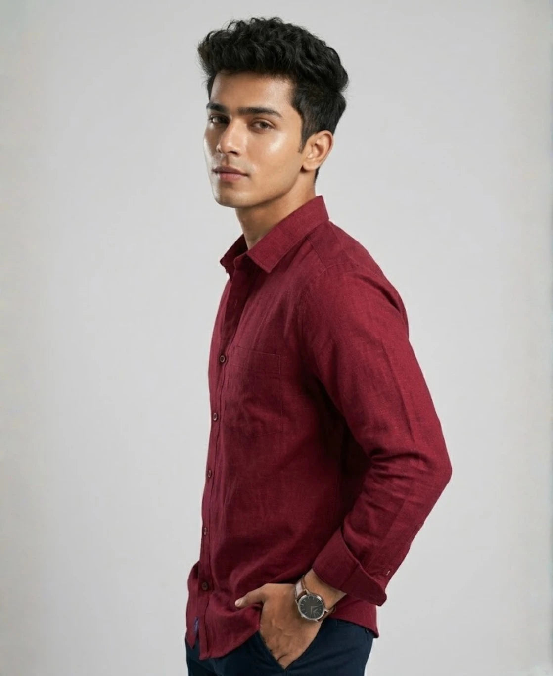 Men’s Premium Maroon Linen Shir