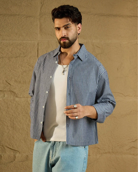 Men’s Blue & White Striped Oversized Casual Shirt